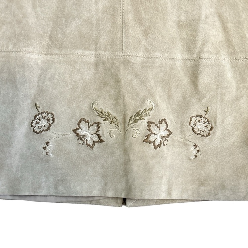 Denim and Co Tan Leather Skirt Floral Embroidered Size Small - Picture 2 of 6
